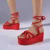 Sandalias de verano con tiras cruzadas para comercio electrónico transfronterizo, talla grande 2026 nuevo modelo, sandalias de cuña de suela gruesa de comercio exterior europeas y americanas para mujer