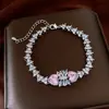 Pulseira com Pingente Redondo de Zircônia Super Brilhante Estilo Francês, Pulseira Exquisita de Luxo Leve de Alta Qualidade, Joia Feminina Fashion e Versátil