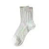 Calcetines de Mujer con Volante de Encaje y Lazo Burbuja para Primavera y Verano, Calcetines Calados de Media Pantorrilla para Niñas, Blancos, Lindos, Versátiles