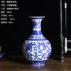 Nuevo Estilo Chino Sala de Té Hotel Librero Adornos Retro Cerámica de Porcelana Azul y Blanca Jarrón Florero Conjunto de Exhibición para Arreglos Florales