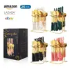 Amazon Juego de Cubiertos de Acero Inoxidable, Tenedor y Cuchara, Set de 24 Piezas, Cuchillo, Tenedor y Cuchara para Steak Estilo Occidental, Caja de Regalo, Económico, Mango Imitación Cerámica