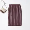 Falda de Piel de Oveja para Mujer 2026 Nuevo Otoño/Invierno Cintura Alta Recta Adelgazante Negra de Longitud Media Falda Lápiz