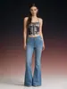 Jeans para Mujer de Cintura Alta, Alta Elasticidad, Corte Ajustado, Ligeramente Acampanados, Fuente de Fábrica Transfronteriza de Comercio Exterior Europeo y Americano