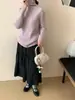 Suéter Base de Punto Canalé de Cuello Alto Estilo Coreano Nuevo Otoño e Invierno 2025 para Mujer, Suéter Interior Simple Versátil de Gama Alta de Moda