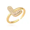 Anillo de cobre chapado en oro de 18 quilates con 26 letras inglesas y circonita, anillo joker femenino, de Australia, de moda transfronteriza, de nicho de lujo
