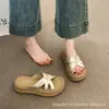 Pantuflas Mujer Verano Nuevo Estilo Exterior Gama Alta Celebridad de Internet Correa Cruzada Con Faldas Suela Gruesa Sandalias de Una Correa Suela Suave Sandalias de Playa Zapatos de Mujer