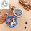 Colgante de flor de peonía azul quemada de marca redonda S999 de plata auspiciosa Fugui, colgante de estilo nacional Fugui con esmalte de marea nacional.