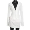 C25Ds305 Vestido Mini Elegante de Color Puro con Cuello Solapa y Pliegues para Mujer, Otoño e Invierno Europeo y Americano