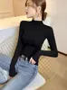 Camisa Base Gola Meia-alta Modal Feminina para Interior Primavera Outono Inverno 2025 Nova Elegante Fashion Preta