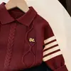 Camisa POLO Infantil Meninos Suéter Retrô de Tricô Trançado Outono Inverno Novo Estilo College Meninas Bebês Top de Tricô Listrado