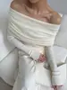 Otoño e Invierno Nuevo Lana Hombro Único Hombros Descubiertos Tejido Capa Base Ajustado Top Suéter Blanco Talla Única Albaricoque