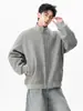 Chaqueta Gris con Cuello Alto Estilo Retro Americano para Hombre Otoño Invierno Marca de Moda Holgada Versátil Tacto de Alta Gama Doble Cremallera Chaqueta Casual