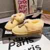Zapatos de Nieve de Algodón Grueso Cálidos de Invierno sin Cordones con Más Terciopelo Zapatos Peludos Borla Retro Casual para Mujer