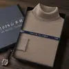 Suéter de Cachemira para Hombre Cuello Alto 100% Cachemira Pura Otoño e Invierno Nuevo Casual Cálido Cuello Chal Tejer Suéter Básico