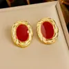 Pendientes Largos Retro de Lujo Ovalados Esmaltados Venta Caliente Estilo Vintage Francés Acero Inoxidable Chapado en Oro Pendientes Decorativos de Alta Gama para Mujer