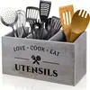 Caja organizadora de utensilios de cocina, cuchillo, tenedor, cuchara, cesta de almacenamiento para clasificación, caja de almacenamiento, caja de almacenamiento de escritorio de cocina de madera, compartimento de almacenamiento