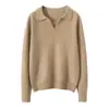 Bai Cai Rong Suéter de Punto para Otoño e Invierno Capa Interior Suéter Cuello POLO Color Sólido Cachemir Cálido Estilo Nuevo Top de Capa Base para Mujer Manga Larga