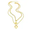 Collar de Cadena Metálica de Acero de Titanio Multicapa Hueco con Colgante de Corazón, Moda Retro Transfronteriza Europea y Americana de Gama Alta, Sencillo, Textura Metálica