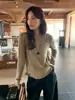 Conjunto Duas Peças Feminino Camiseta Manga Longa com Gola de Renda + Camisola Estilo Coreano Casual Versátil Limão Verde Chá Outono 11072