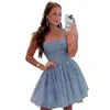 Vestido de Baile de Renda para Exportação Europeia e Americana com Alças de Suspensório Sem Mangas Plissado Vestido Curto para Festa de Jantar