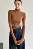 Camiseta básica de punto de una pieza sin costuras para mujer, de lana merina mejorada, gruesa, de cuello alto, elástica en cuatro direcciones, suave, agradable al tacto.