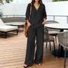 Conjunto de Pantalones Anchos de Lino con Cuello en V Estilo Europeo y Americano Nuevo 2026 para Mujer, Conjunto Casual de Dos Piezas Holgado de Verano, Estilo Transfronterizo de Moda