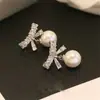 Brincos Banhados a Prata para Mulheres, Estilo Coreano, Simples Laço de Zircônia Brincos de Pérola