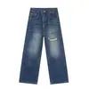 Jeans de mezclilla nirben, retro americano, patchwork, rotos, para hombre, pierna ancha, corte recto, corte holgado, adelgazantes, de largo hasta el suelo