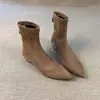 Botas Adelgazantes Simples para Mujer Estilo Retro Punta Fina 2026 Nuevo Estilo Aumentadoras de Altura Botas Elásticas para Mujer Cremallera Trasera Gamuza Temperamento Botines