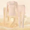 Conjunto de Roupa Íntima Térmica Feminina para Outono e Inverno com Lã, Blusa e Calça de Lã Dupla Face, Camada Base Suéter de Algodão, Pijama Feminino