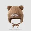 Gorro de Invierno Oso de Dibujos Animados Gorro de Punto para Niños Engrosado Cálido Protección para las Orejas para Niños y Niñas Gorro Lei Feng Gorro de Lana de Doble Pompon