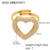 Anillo de Dedo Francés de Diseño de Personalidad de Nicho Soñador Acero Inoxidable Completamente Incrustado con Circonita Diamante Corazón Abierto Ajustable