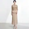 Conjunto de Falda de Dos Piezas, Elegante Moda Primavera 2026 para Mujer, Ropa de Mujer Plisada Bordada de Alta Gama Issey Miyake, Conjunto Completo