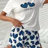 Shorts Curtos de Manga Curta Finos Europeus e Americanos Transfronteiriços para Mulheres, Pijama Respirável de Gola Redonda de Tamanho Grande para Exportação para Mulheres, Roupa de Casa Casual Fofa