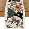 Navidad Santa Claus Americano Muñeco de Nieve Camino de Mesa Mantel de Lino Estampado Camino de Mesa Decoración Navideña Tela para Camino de Mesa Bandera de Mesa de Café