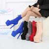 17cm AliExpress novo camurça salto agulha sapatos de pole dance zíper lateral sola grossa bico redondo botas curtas estilo europeu e americano botas de cavaleiro