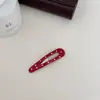 Horquilla Retro de Cuero Estilo Coreano Hong Kong con Lunares Rojos Moda Nicho Gota de Agua Cuadrada BB