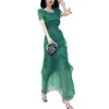 23329 Da Ai Mei Yi Yuan 2026 Nuevo Estilo Verano Estilo Francés Impresionante Vestido con Volantes Estilo Vacaciones Vestido Largo para Mujer