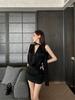 Blum@Rine 25Ss Verano Nuevo Patrón de Cocodrilo Cinta Satén Halter Delgado Holgado Albaricoque Negro Camisa