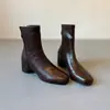 Botines elásticos de textura marrón para mujer, nueva colección otoño/invierno 2026, punta cuadrada, ajuste ceñido, con cremallera trasera