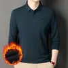 Nova Camisa Polo de Inverno Masculina Manga Longa Gola Lapela Sem Costura Forrada com Fleece Roupas Masculinas de Alta Qualidade Camiseta Quente para Homens