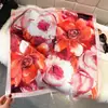 Bufanda Cuadrada Nueva de Primavera Elegante y Única para Mujer, 70X70 Cm, Bufanda de Seda con Estampado Floral Estilo Pintura al Óleo, Protección Versátil para el Cuello