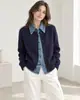 Cardigan de Tricô Patchwork em Jeans Manga Longa Feminino Gola Lapela Botão Casaco Suéter Estilo Casual Opções Multicoloridas Cardigan de Tricô