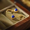 Pendientes de plata de ley S925 con lapislázuli bañados en oro, con forma de gorro y gancho para la oreja, sencillos, a la moda, exquisitos, estilo vintage y con personalidad.