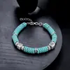 Pulseira de Contas de Prata com Runa Turquesa Cruzada Moda Masculina Versátil para o Dia a Dia Pulseira Personalidade Feminina Acessórios de Marca Tendência Hip Hop