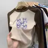 Desenho Animado Estampa Fofa Tamanho Médio-Grande Infantil Gola Redonda Base de Veludo Top para Meninas Patchwork Manga Longa Estiloso Fashionável Top de Bebê