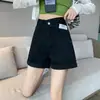Shorts Jeans Casual de Cintura Alta com Barra Dobrada para Mulheres, Novo Estilo Primavera/Verão, Emagrecedor, Barra Dobrada, Modelo A-line, Perna Larga, Hot Pants Jeans, Estilo Trendy Ins