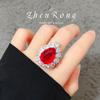 Collar de gota de sangre de paloma retro de lujo ligero, elegante anillo de diamantes rojos de alta gama, pendientes de tesoro de color, conjunto de joyas para mujer