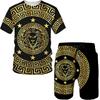 Comércio exterior desejo verão luxo corrente t-shirt conjunto personalidade solto 3D estampado masculino manga curta shorts conjunto