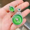 Venta al por mayor de fábrica alto hielo plata 925 chapada calcedonia verde pinged traje anillo ágata juego de dos piezas de jade